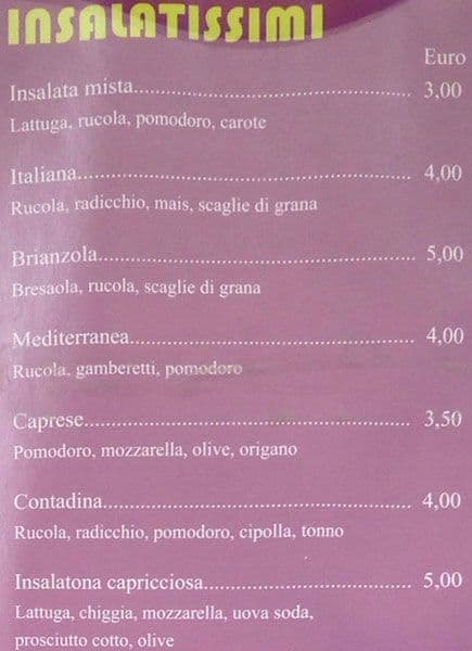 Menu di Bar Trattoria Pasolini 