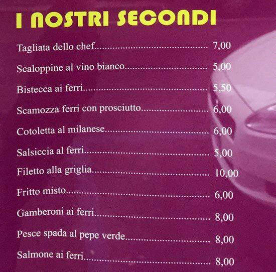 Menu di Bar Trattoria Pasolini 