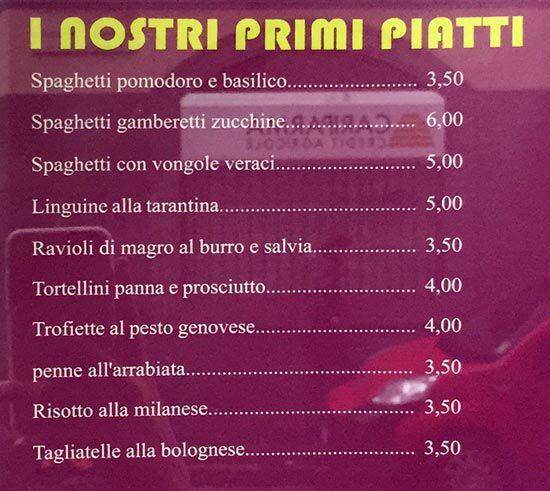 Menu di Bar Trattoria Pasolini 