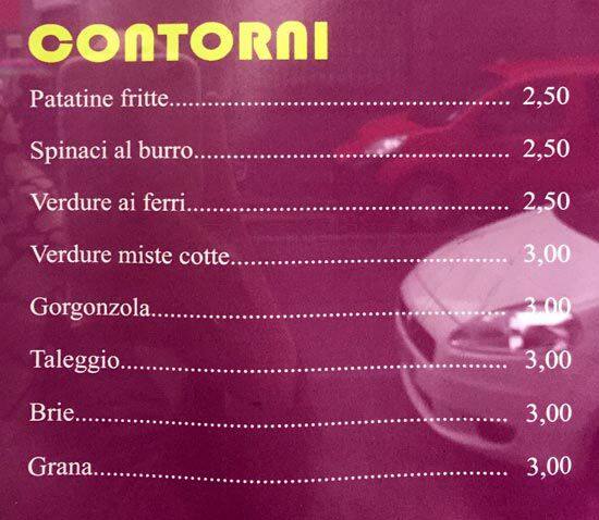Menu di Bar Trattoria Pasolini 