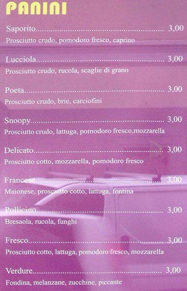 Menu di Bar Trattoria Pasolini 