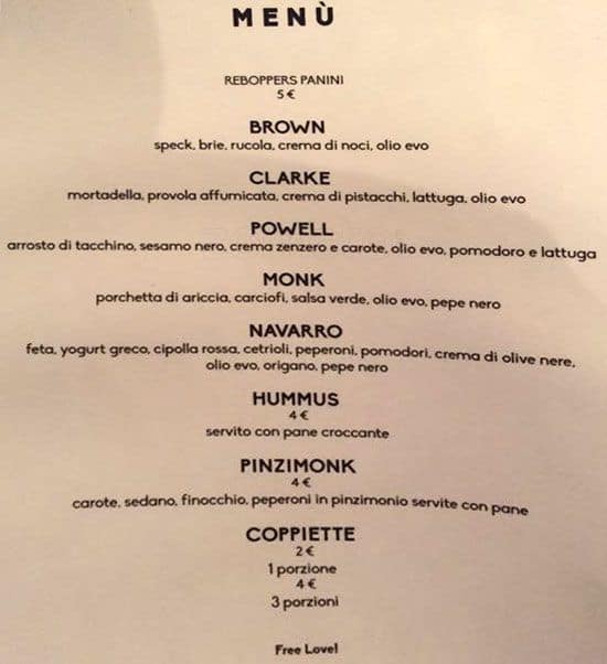 Menu di MONK Roma 