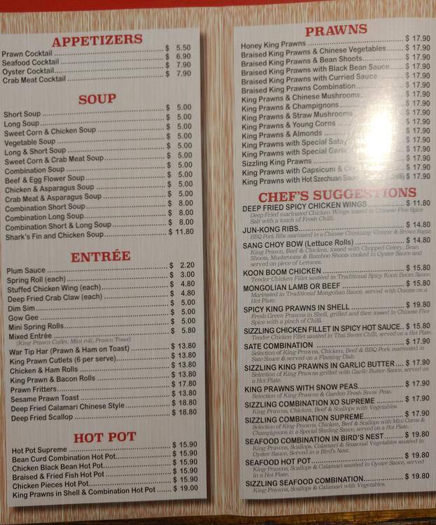 Menu at Golden Pavilion restaurant, Revesby