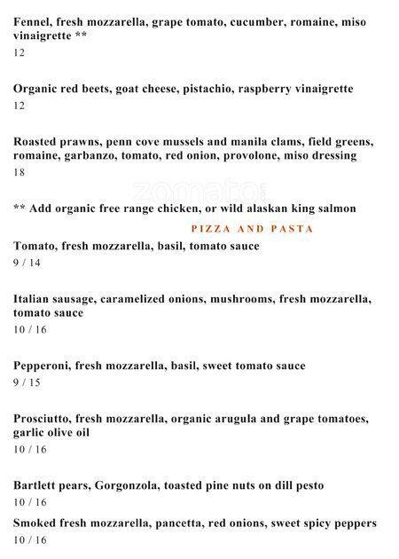 Menu at FIVE Restaurant, Edmonds