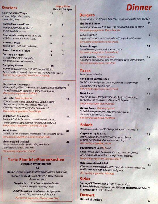 Bier International Menu, Menu for Bier International, Harlem, New York ...