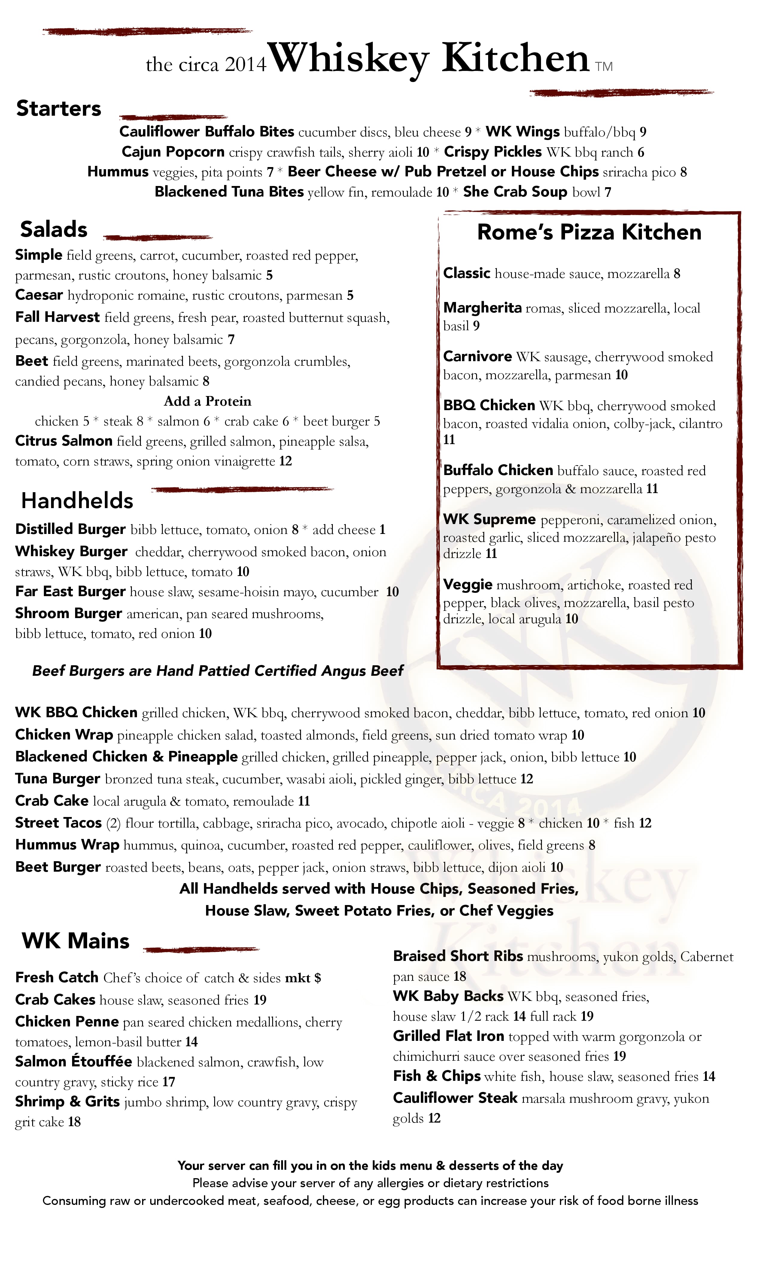 Menu At Whiskey Kitchen Pub Bar