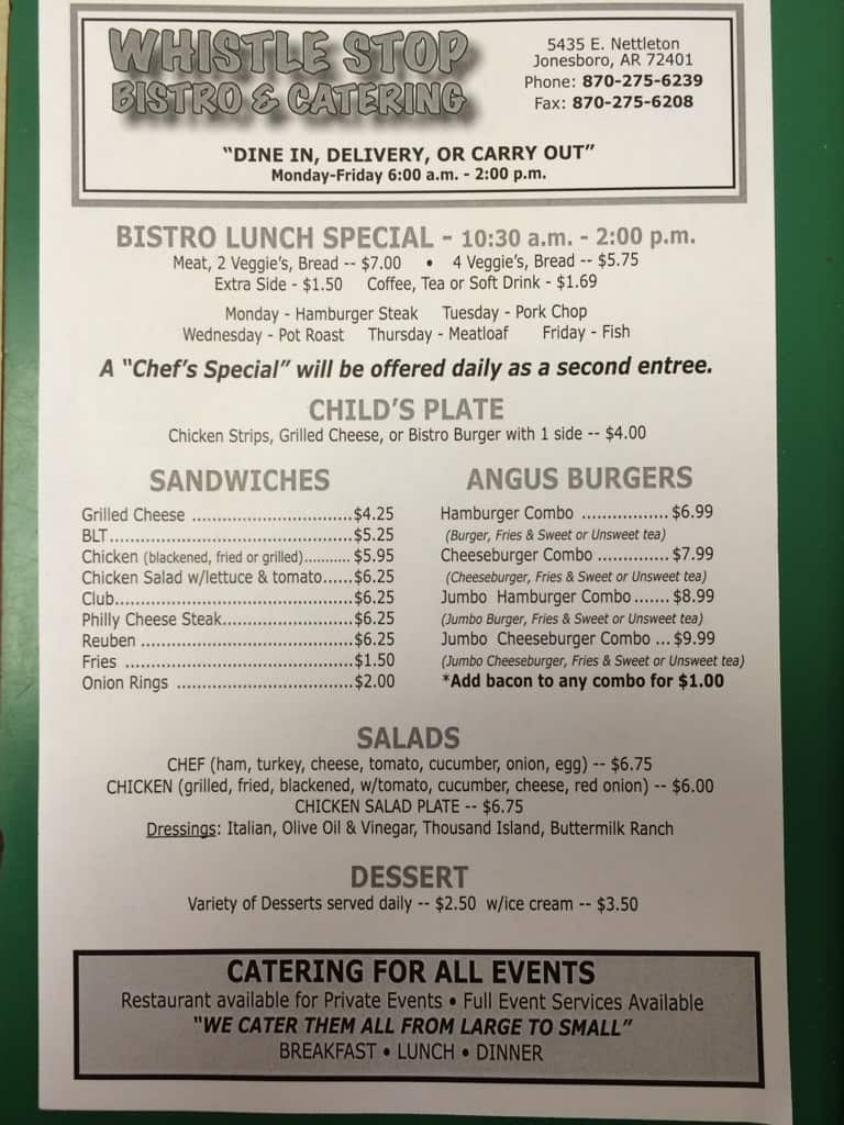 Whistle Stop Bistro Catering Menu