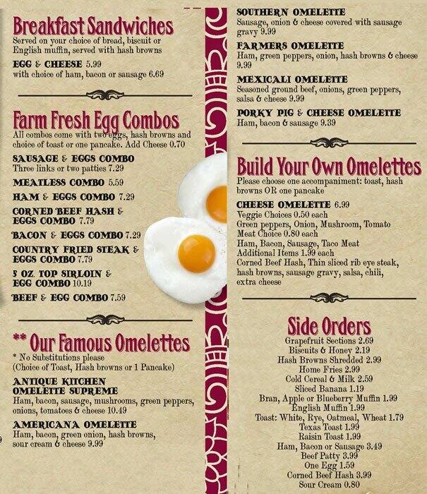 Antique Kitchen Family Restaurant Menu