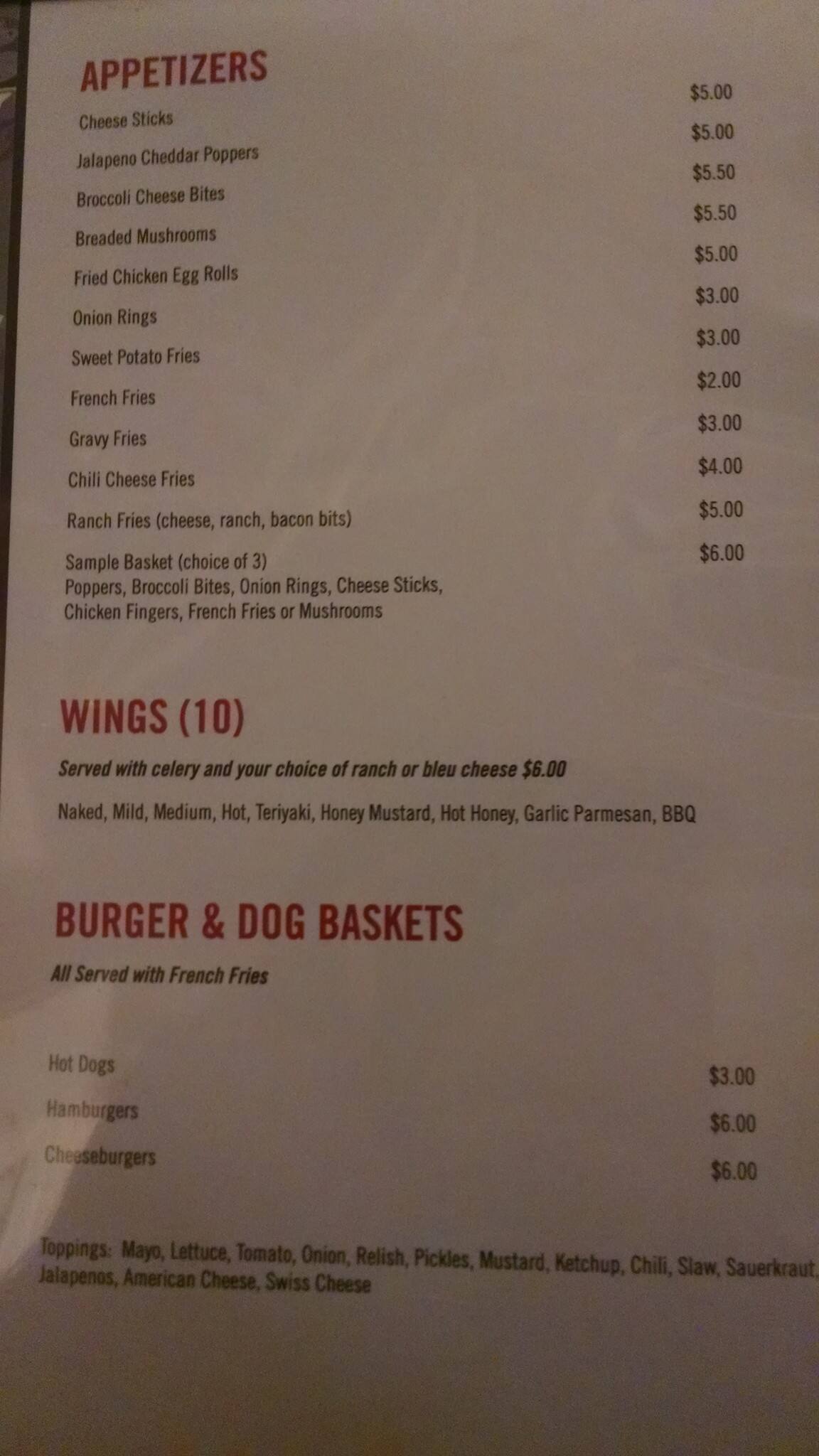 Menu at Sportsman Bar & Grill, Myrtle Beach