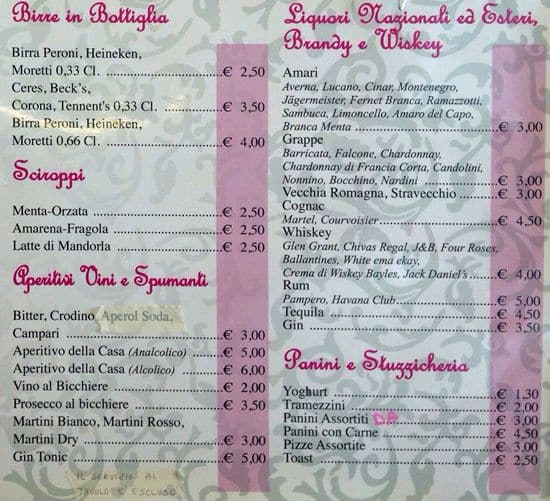 Carta de Millano Caffè