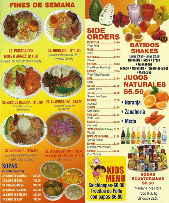 Menu at El Sabor Del Austro restaurant, New York City