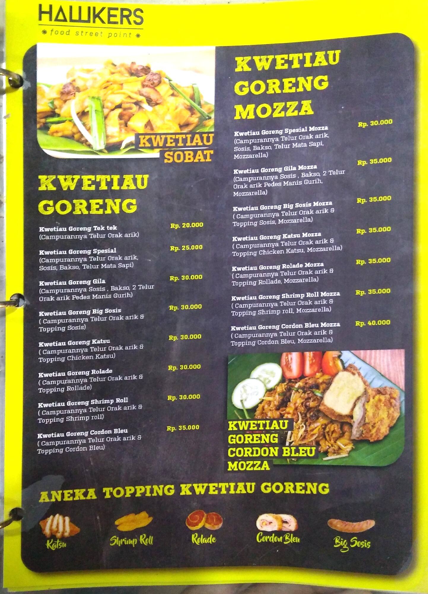 Menu at Hawkers Buldak restaurant, South Jakarta