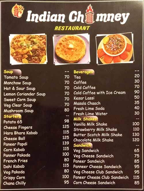 Menu at Indian Chimney Restaurant, Bhopal, plot no