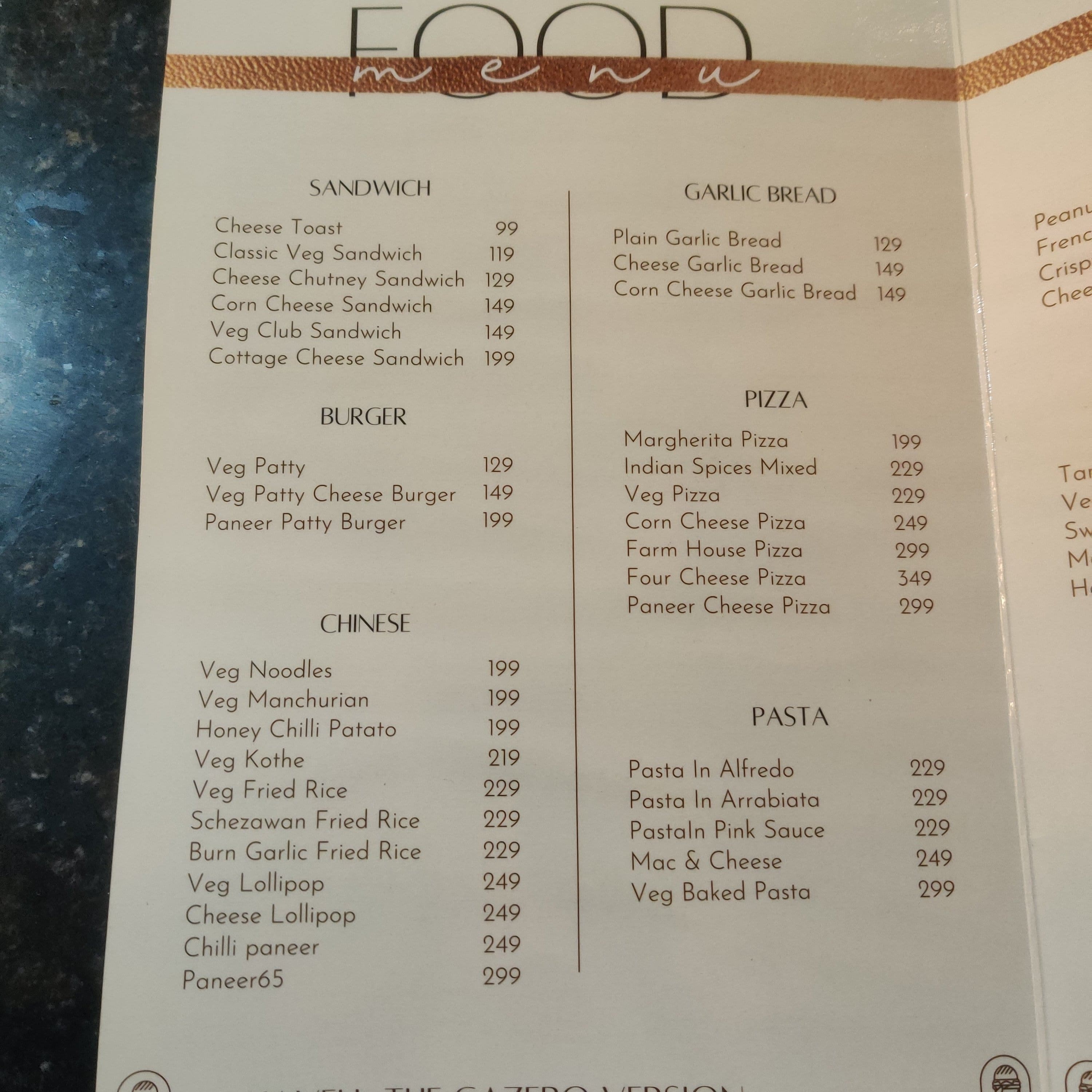 Menu of Haveli The Gazebo Version, Geeta Bhavan, Indore