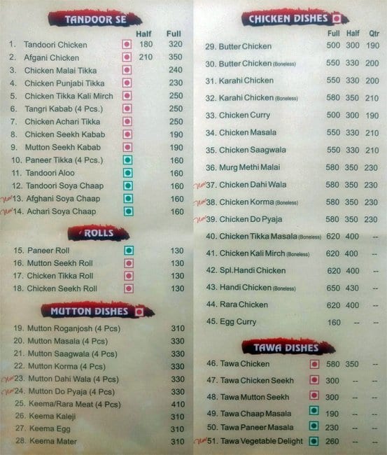 New Shere Punjab Dhaba Menu, Menu Restauracji New Shere Punjab Dhaba ...