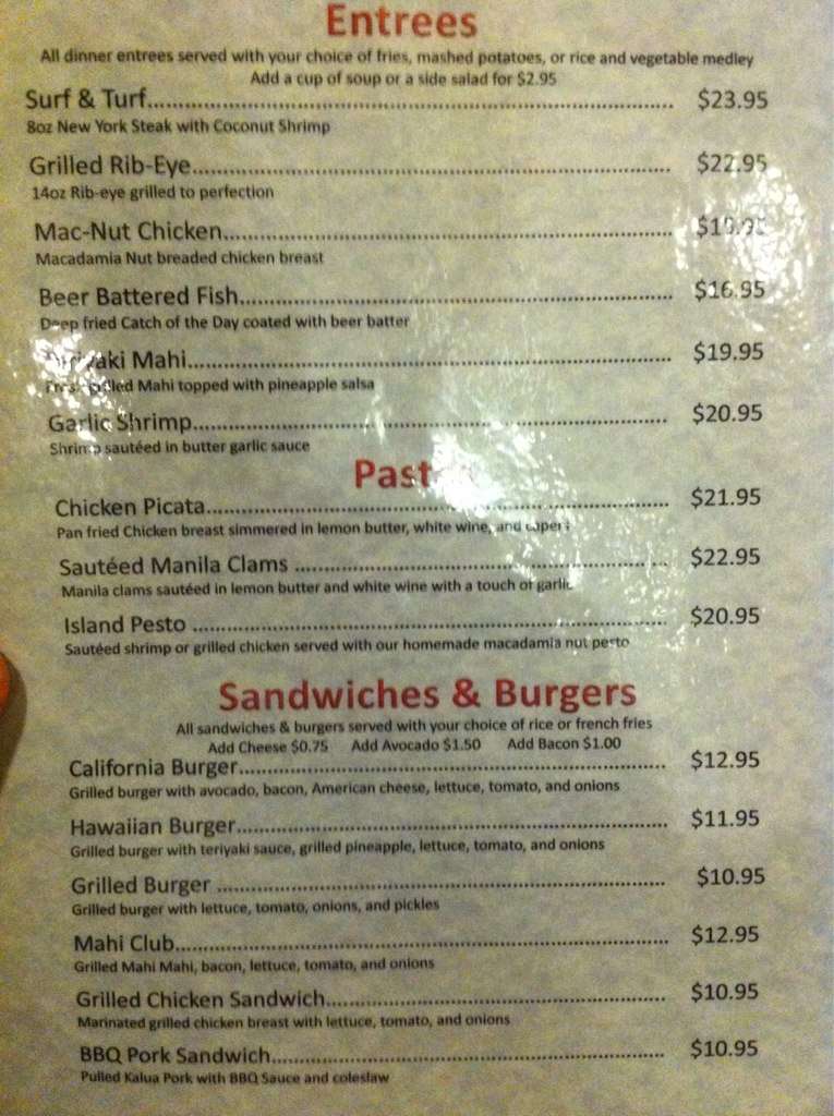 Menu at Breakers Restaurant & Bar, Haleiwa