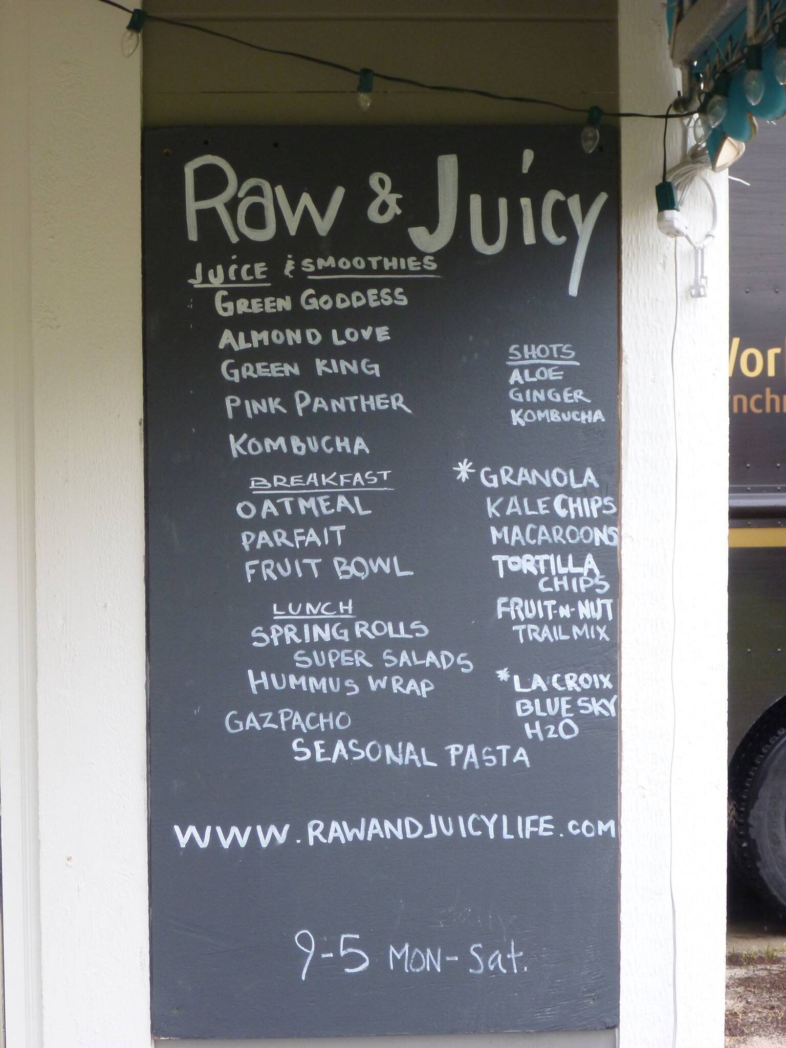 Raw & Juicy menu, Menu restauracji Raw & Juicy, Rosemary Beach/Alys