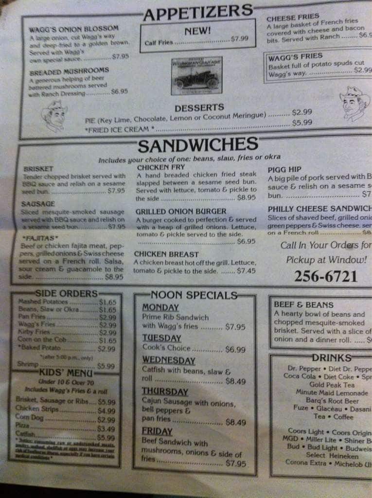 Wagg S Bar B Q Menu For Woodward Wagg S Bar B Q Woodward Menu