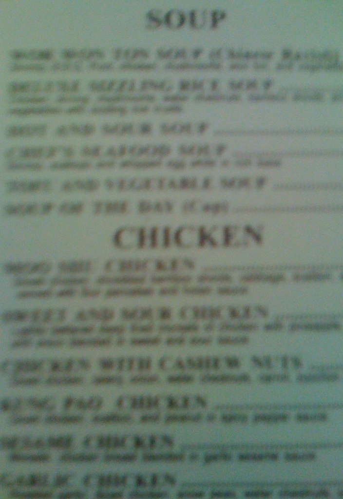 Menu at China Delight restaurant, CarmelbytheSea