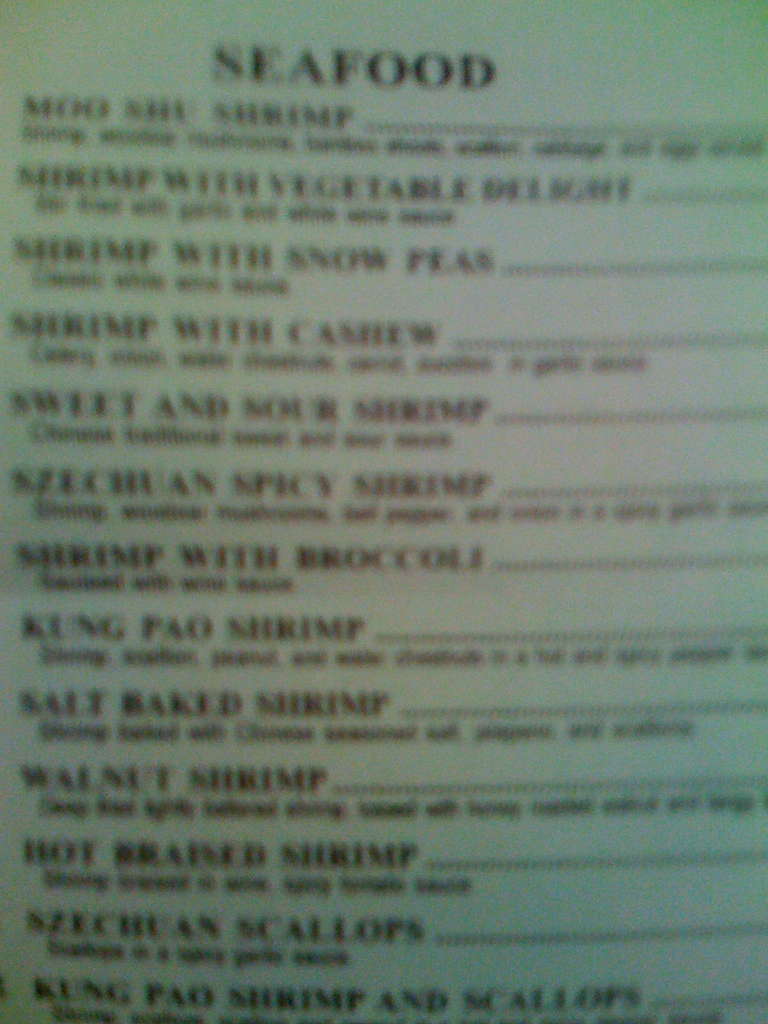 Menu at China Delight restaurant, CarmelbytheSea