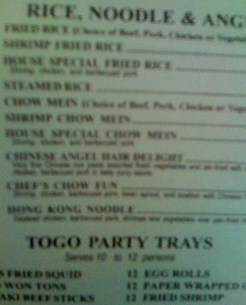 Menu at China Delight restaurant, CarmelbytheSea