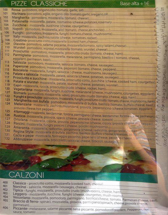 Menu di Striscia La Pizza 
