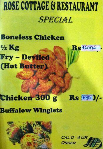 Rose Cottage menu