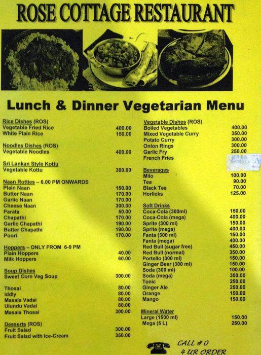 Rose Cottage menu