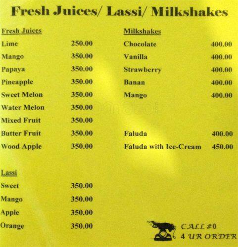 Rose Cottage menu
