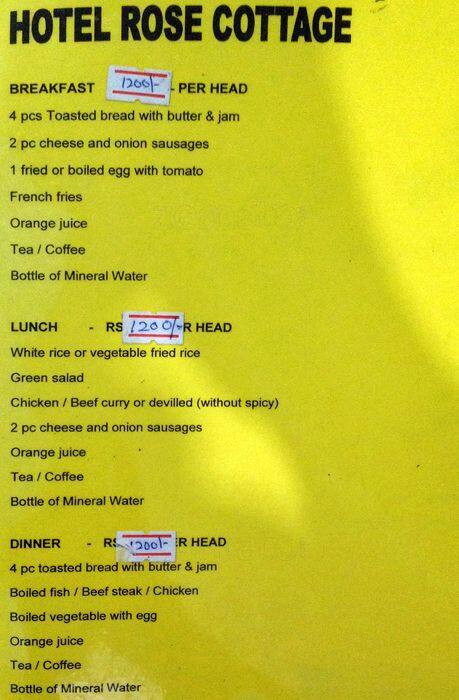 Rose Cottage menu