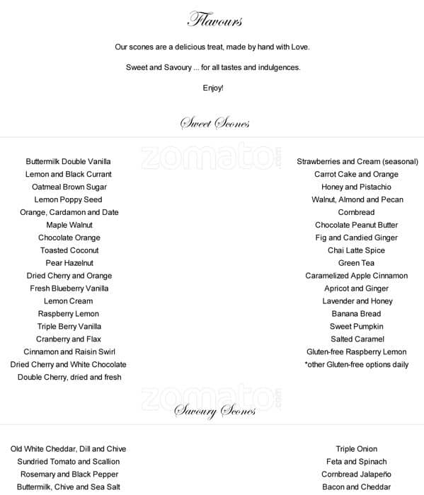 Baker and Scone Menu, Menu for Baker and Scone, Forest Hill, Toronto