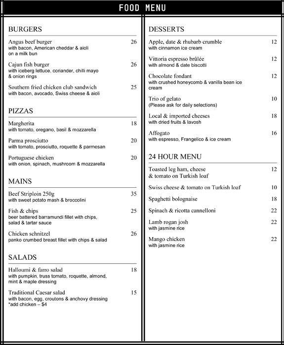 Carta de Ivory Restaurant