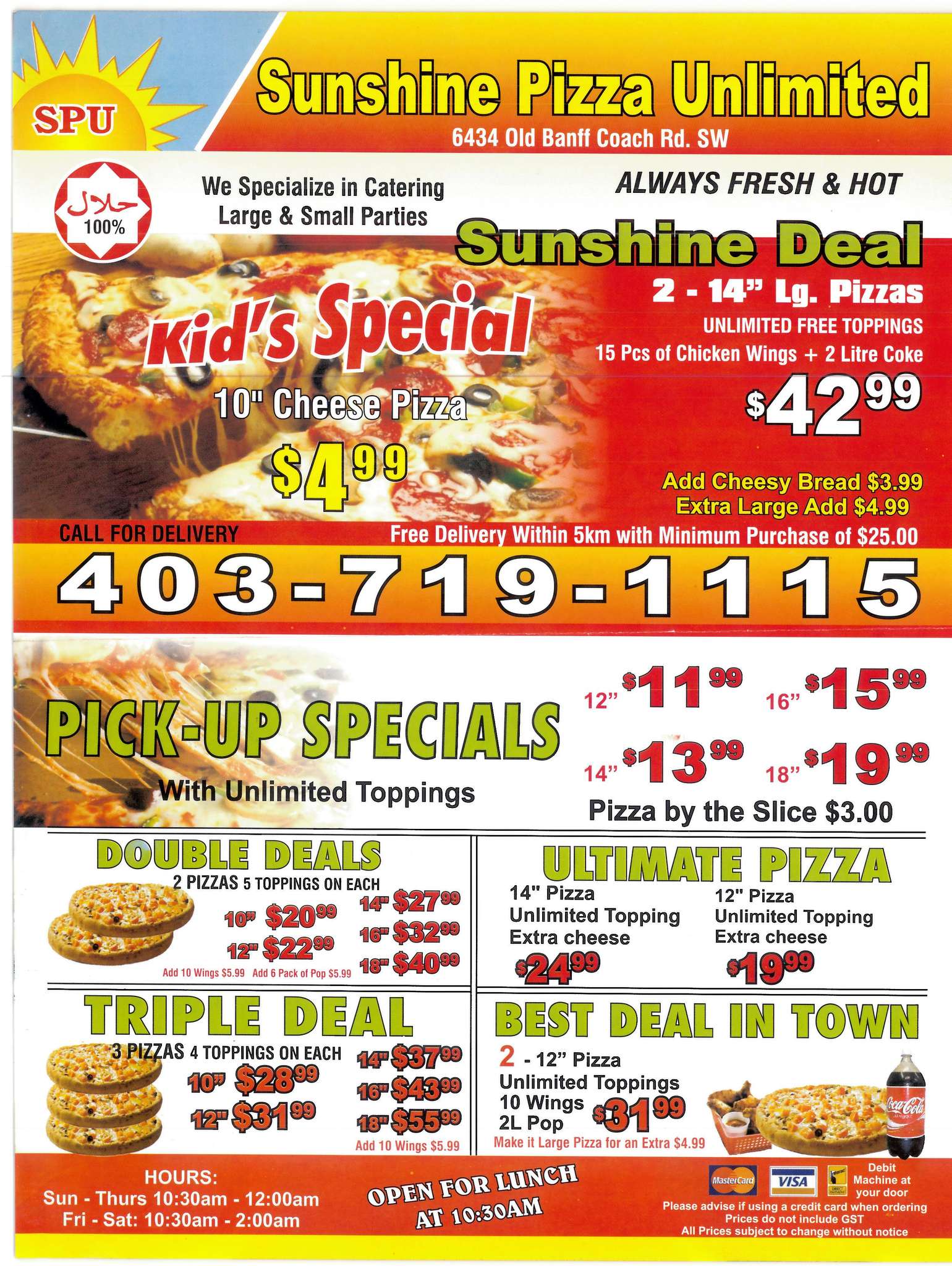 Sunshine Pizza Unlimited, Coach Hill Menu