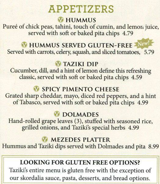 Taziki's Mediterranean Cafe Menu Urbanspoon/Zomato