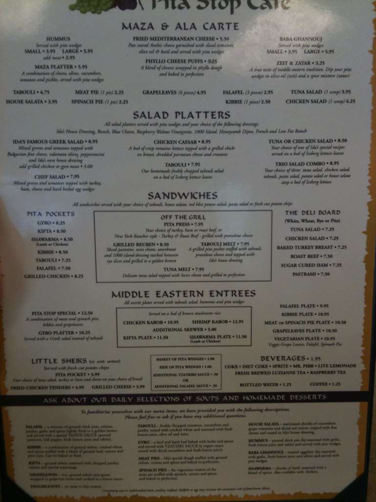 Farah's Pita Stop Cafe Menu Urbanspoon/Zomato