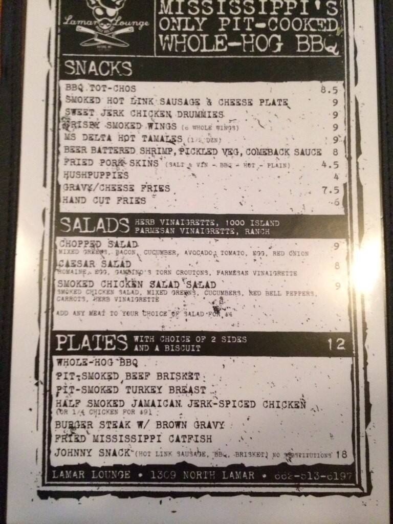 The Lamar Lounge Menu Menu For The Lamar Lounge Oxford Oxford