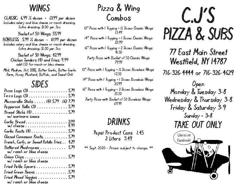 C J S Pizza Subs Menu Menu For C J S Pizza Subs Westfield Westfield