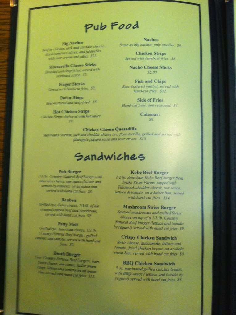 Menu at Barley Brown's Brew Pub, Baker City