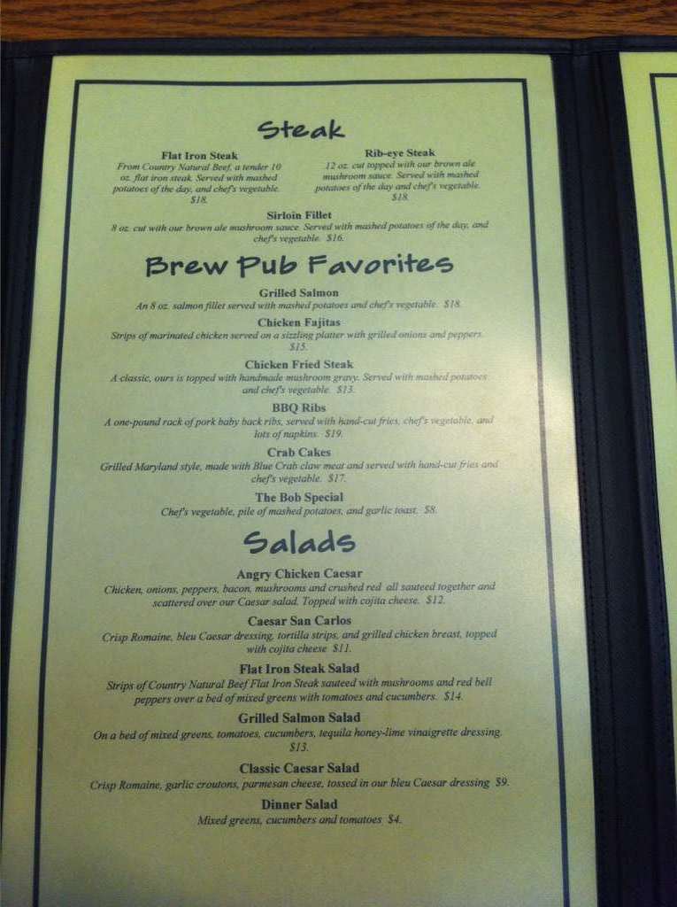 Menu at Barley Brown's Brew Pub, Baker City