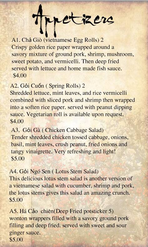 Amazin Asian menu