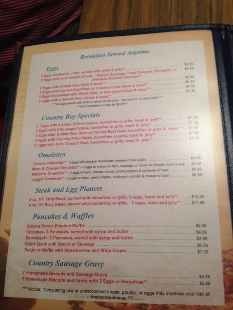 Menu at Courthouse Cafe, Spotsylvania Courthouse