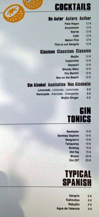Menu di Ses Salines Bar 