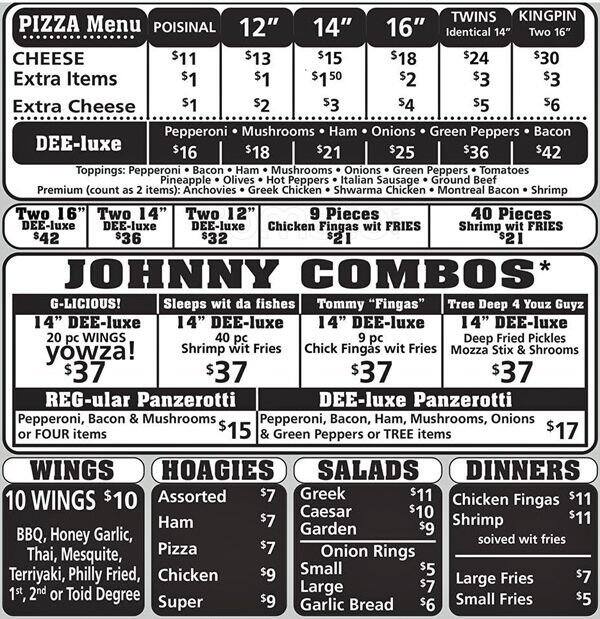 Johnny G's Premium Pizza Plus Menu - Urbanspoon/Zomato