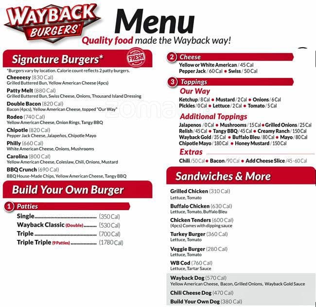 Wayback Burgers Menu, Menu for Wayback Burgers, Killeen, Killeen ...