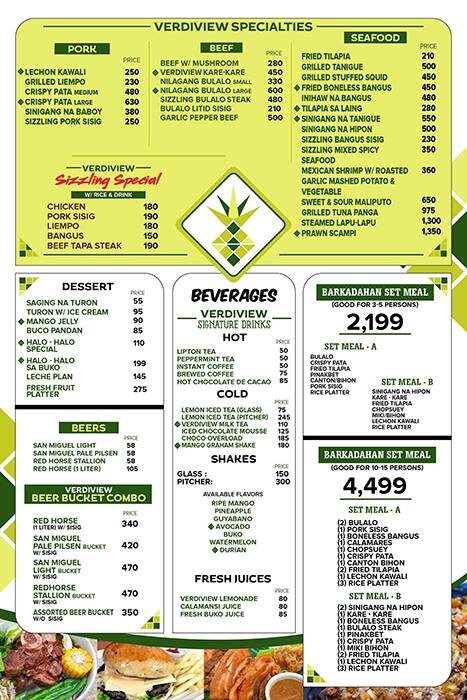 Verdiview Restaurant Menu Menu For Verdiview Restaurant Tagaytay City Tagaytay City