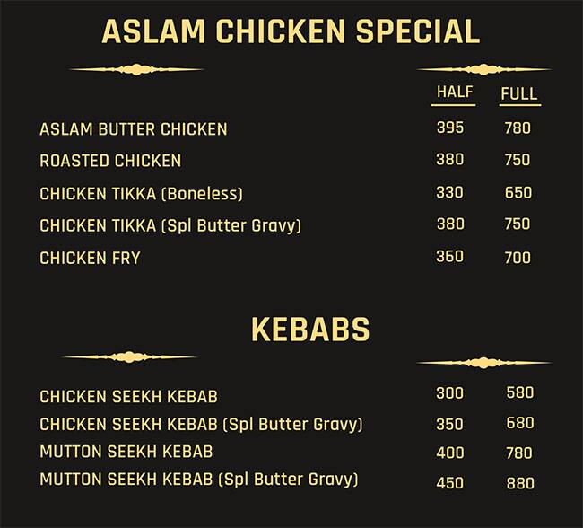 Menu Of Aslam Chicken, Oshiwara, Andheri West, Mumbai