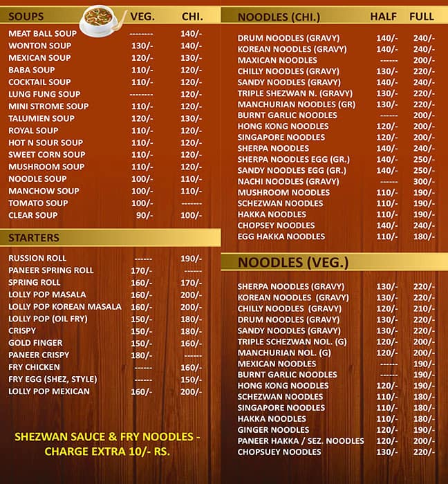 Om Sai Tejas Chinese Restaurant menu