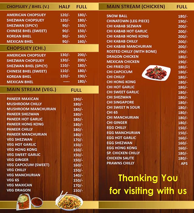 Om Sai Tejas Chinese Restaurant menu