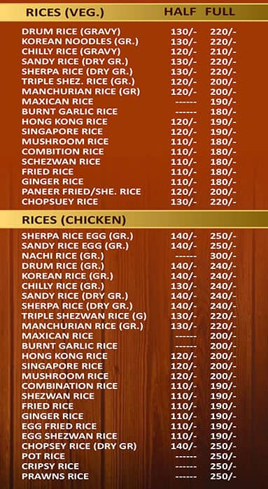 Om Sai Tejas Chinese Restaurant menu