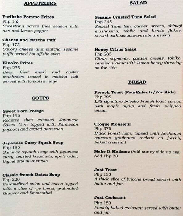 Le Petit Souffle Menu, Menu for Le Petit Souffle, Poblacion, Makati